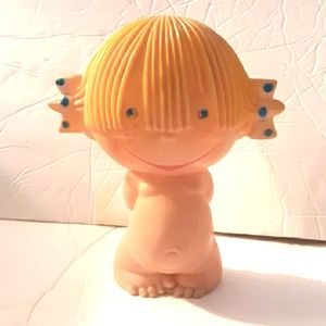 Vintage Blonde Rubber Baby Doll, Squeeze Toy, Blue Eyes, Collectible
